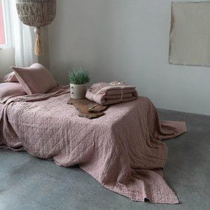 Queen Desert Rose Cotton Stitched Bed Cover w/ 2 S